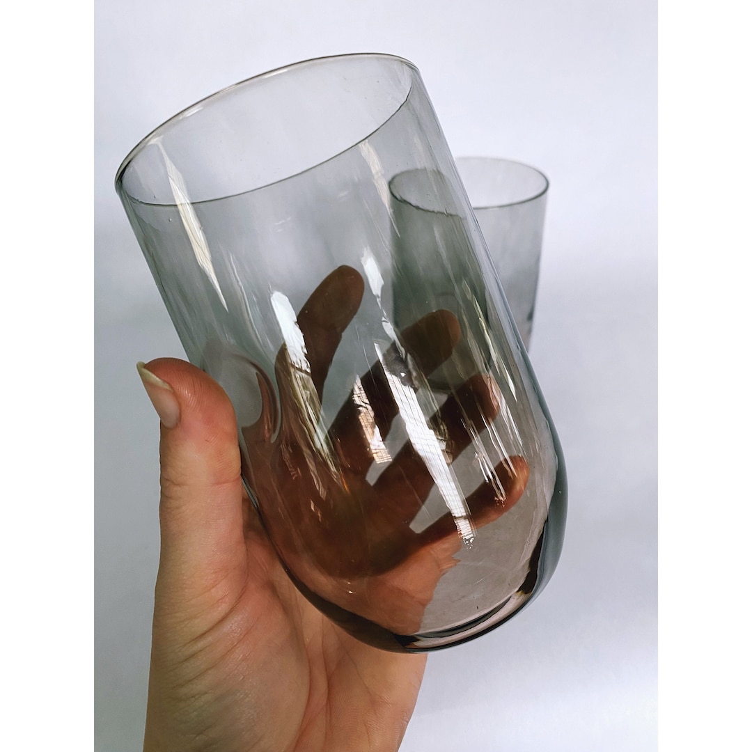 Water Glass / Neutral Gray & Tea / W/ Thumb Dimple - Etsy
