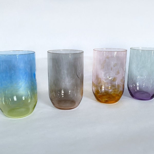 Set of 4 rainbow water glasses / w/ thumb dent