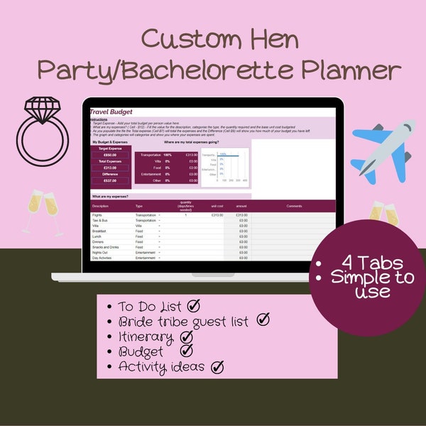 Excel Bachelorette Party Planner Template Etsy UK