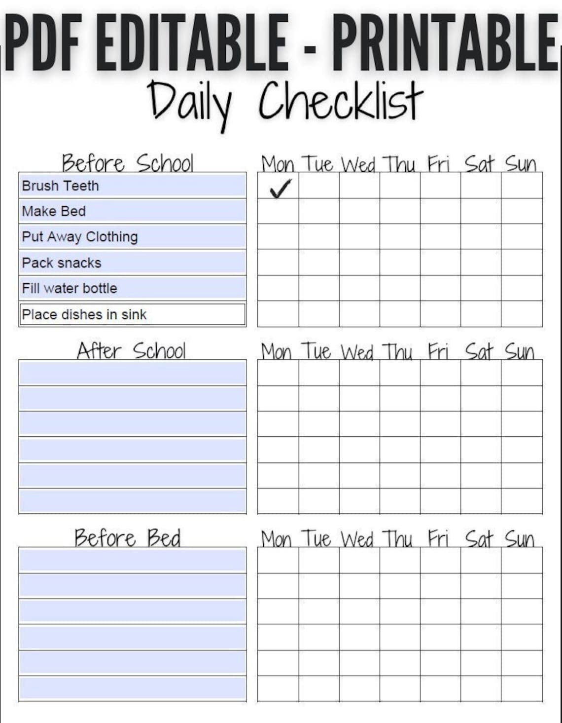 Editable PDF and Printable Daily Checklist Minimalist and Simple for ...