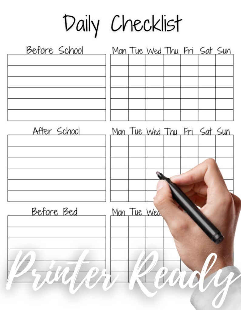 Editable PDF and Printable Daily Checklist Minimalist and Simple for Kids - Before and After ...