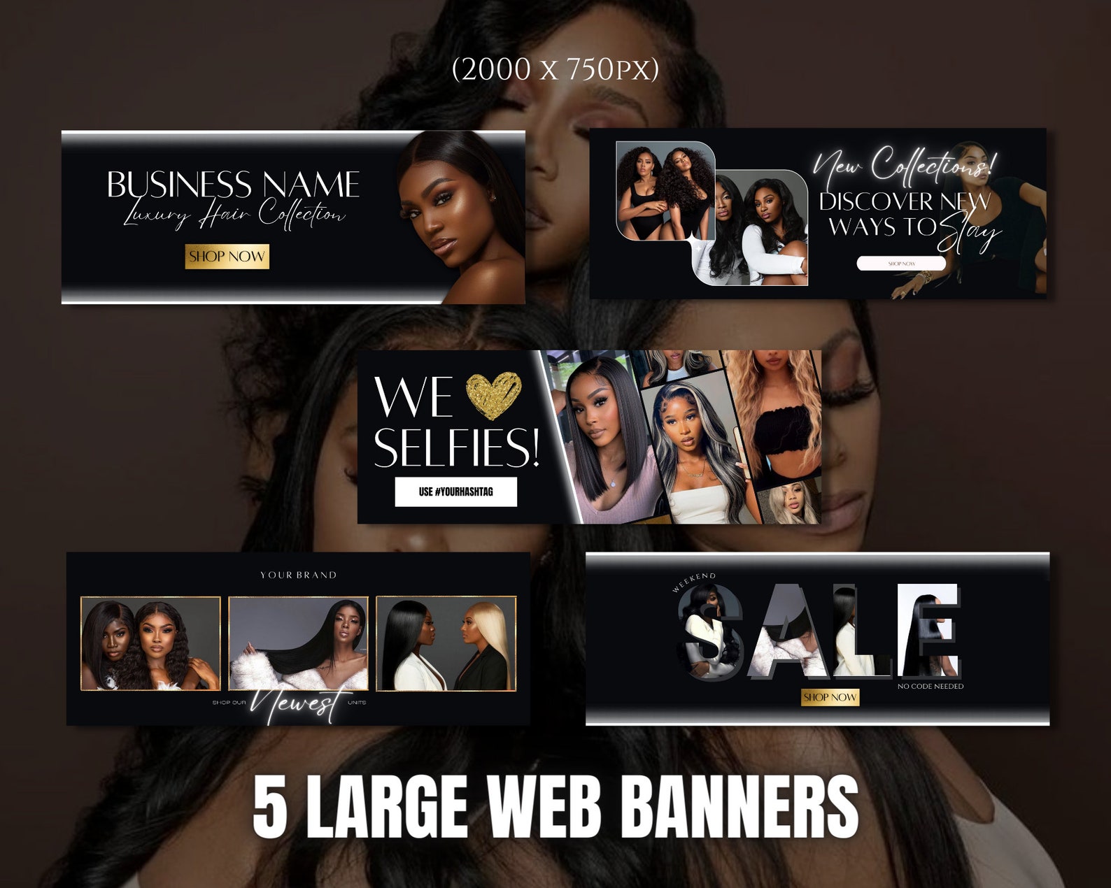 DIY Hair site Banner Kit Shopify Wix Hair Extensions or Etsy