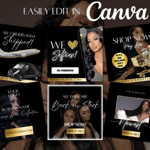 DIY Hair Flyer Bundle| Luxury Brand Social Media Flyers for Hair Boutique or Wig Store| Beauty Instagram Marketing Templates
