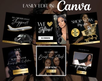 DIY Hair Flyer Bundle| Luxury Brand Social Media Flyers for Hair Boutique or Wig Store| Beauty Instagram Marketing Templates