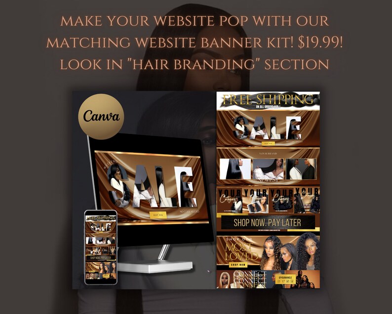 Luxury Hair Branding Kit, Hang Tags and Thank You Card Kit| DIY Canva Templates| Printable Glam Luxury Hair Extensions or Wig Branding image 7