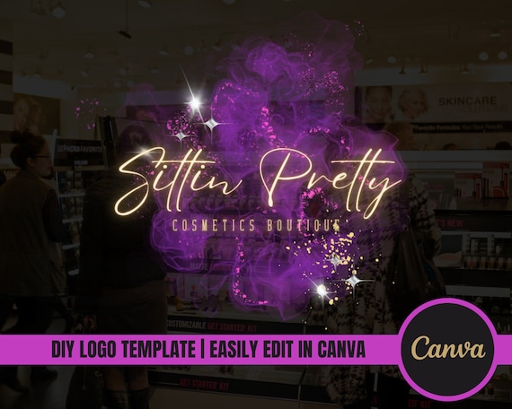 DIY Beauty Logo Template| Luxury Brand Purple Gold Watercolor Cloud Logo Design for Hairstylist, Nail Tech, Wig, Salon, PMU, Body Contour