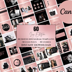 60 Rose Gold Luxury Boutique Instagram Templates | Social Media Marketing Canva Templates| Instagram posts for your online business|