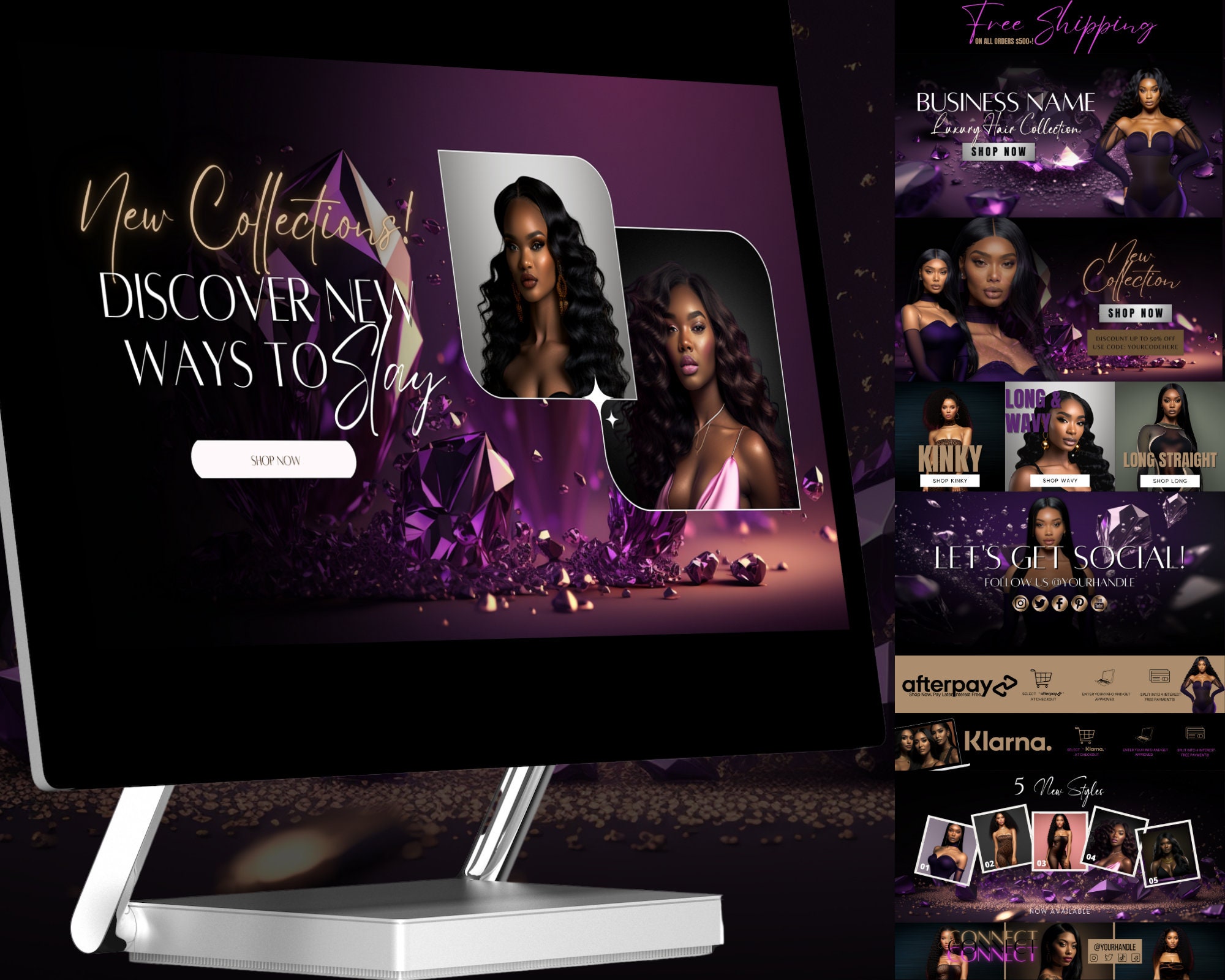 DIY Hair site Banner Kit Shopify Wix Hair Extensions or Etsy