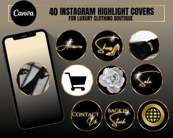 Instagram Highlight Covers for Luxury Clothing Boutique| Black gold Story Icons| DIY Canva Templates| Fashion Retail Business Ecommerce Ig