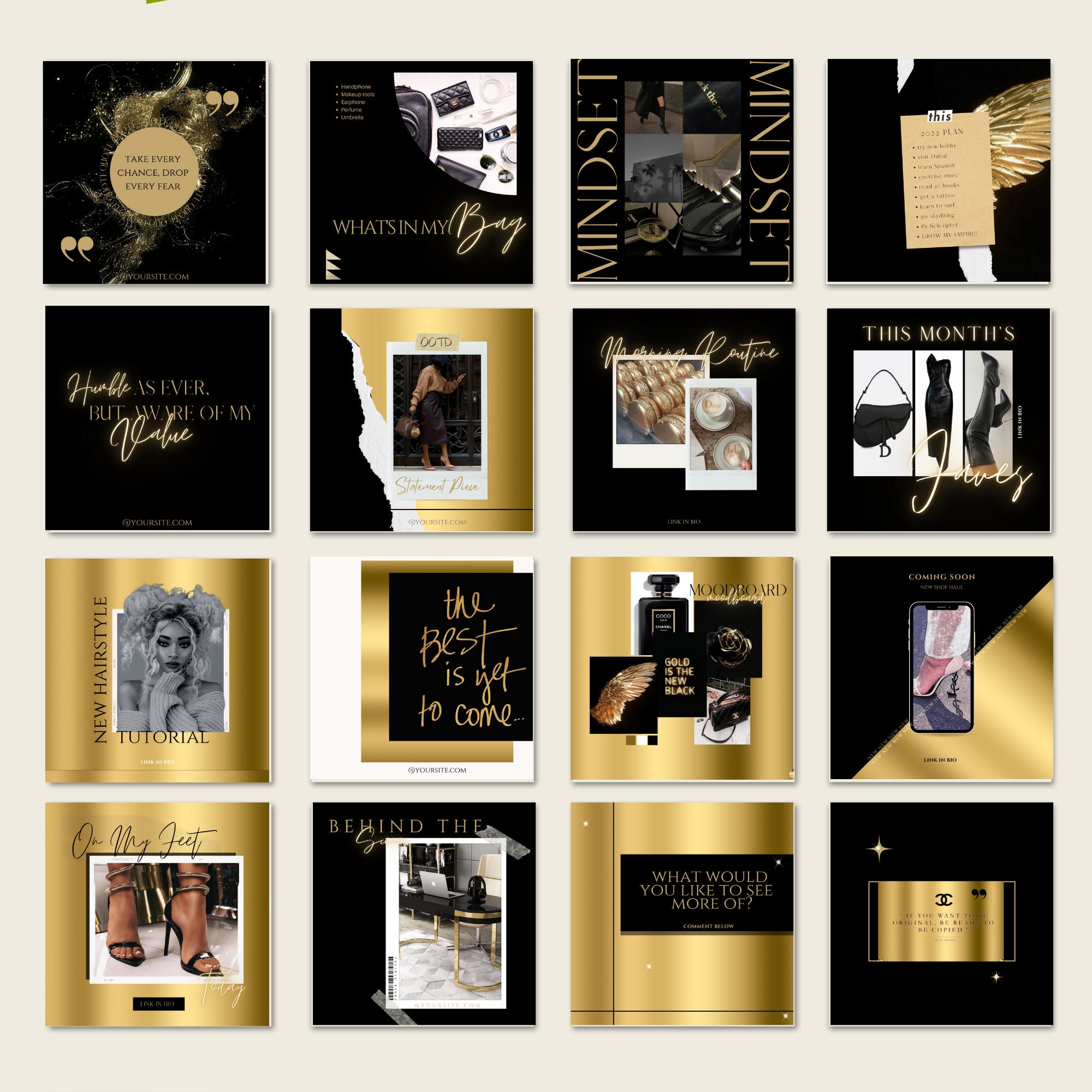 50 Instagram Post Templates| Black and Gold Social Media Marketing ...