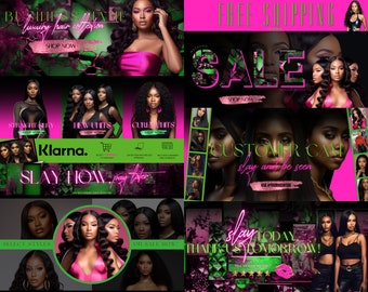 DIY Hair Website Banner Kit| Shopify Hair Extensions or Wig Boutique Store Design| Website Design Pink Templates Set| Canva| Retail Store