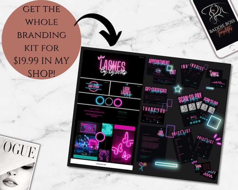 Bundle med mallar för neonlogotyper | Logotypdesign för skönhetsföretag för frisör, nageltekniker, peruker, skönhetsbarer, salonger, PMU, kroppskonturer och fransar bild 7