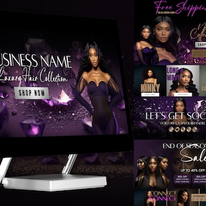 DIY Hair Website Banner Kit| Shopify  Hair Extensions or Wig Boutique Store Design| Website Design Templates Set| Canva| Retail Store