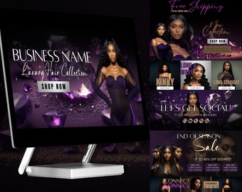 DIY Hair Website Banner Kit| Shopify  Hair Extensions or Wig Boutique Store Design| Website Design Templates Set| Canva| Retail Store