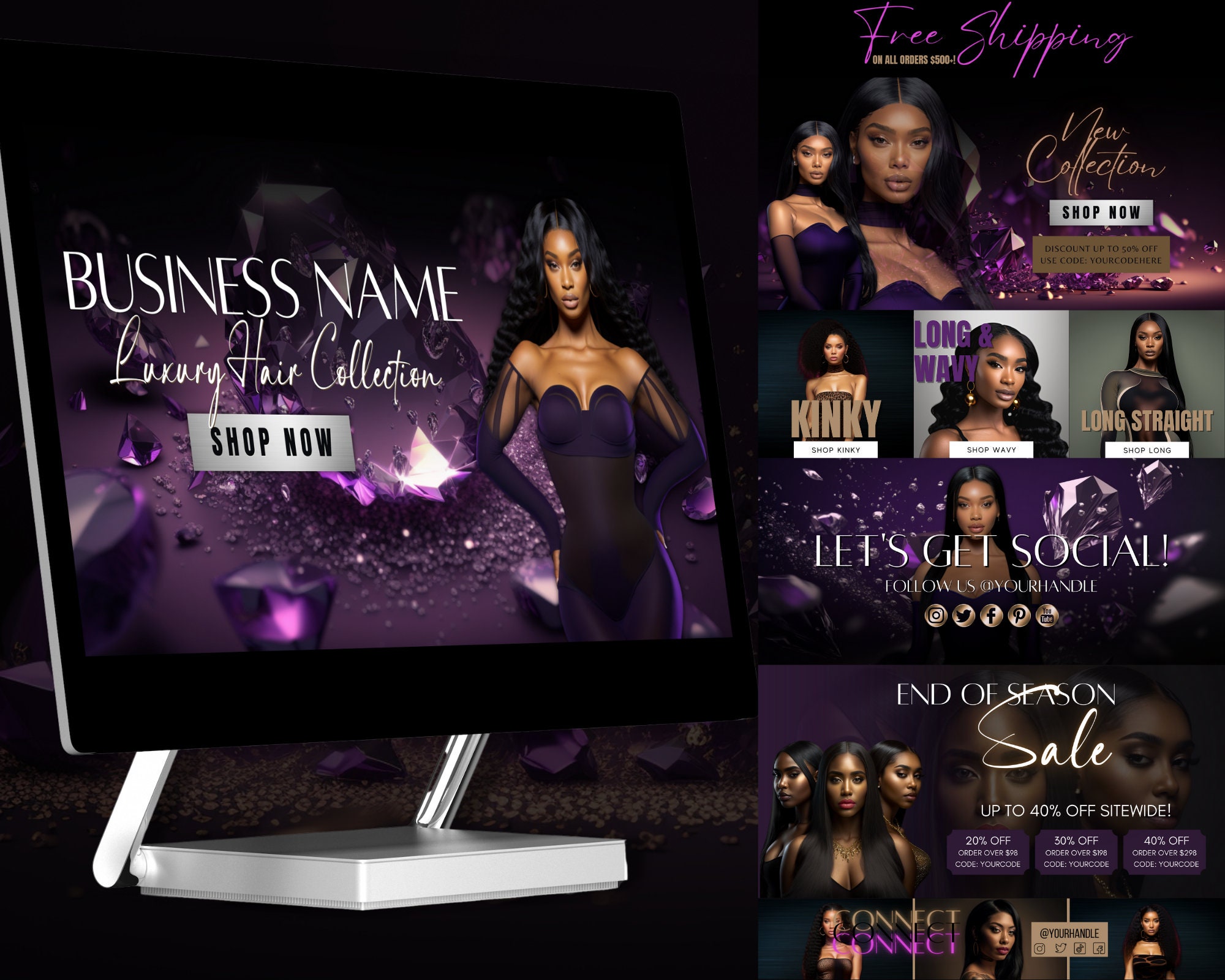 DIY Hair site Banner Kit Shopify Wix Hair Extensions or Etsy