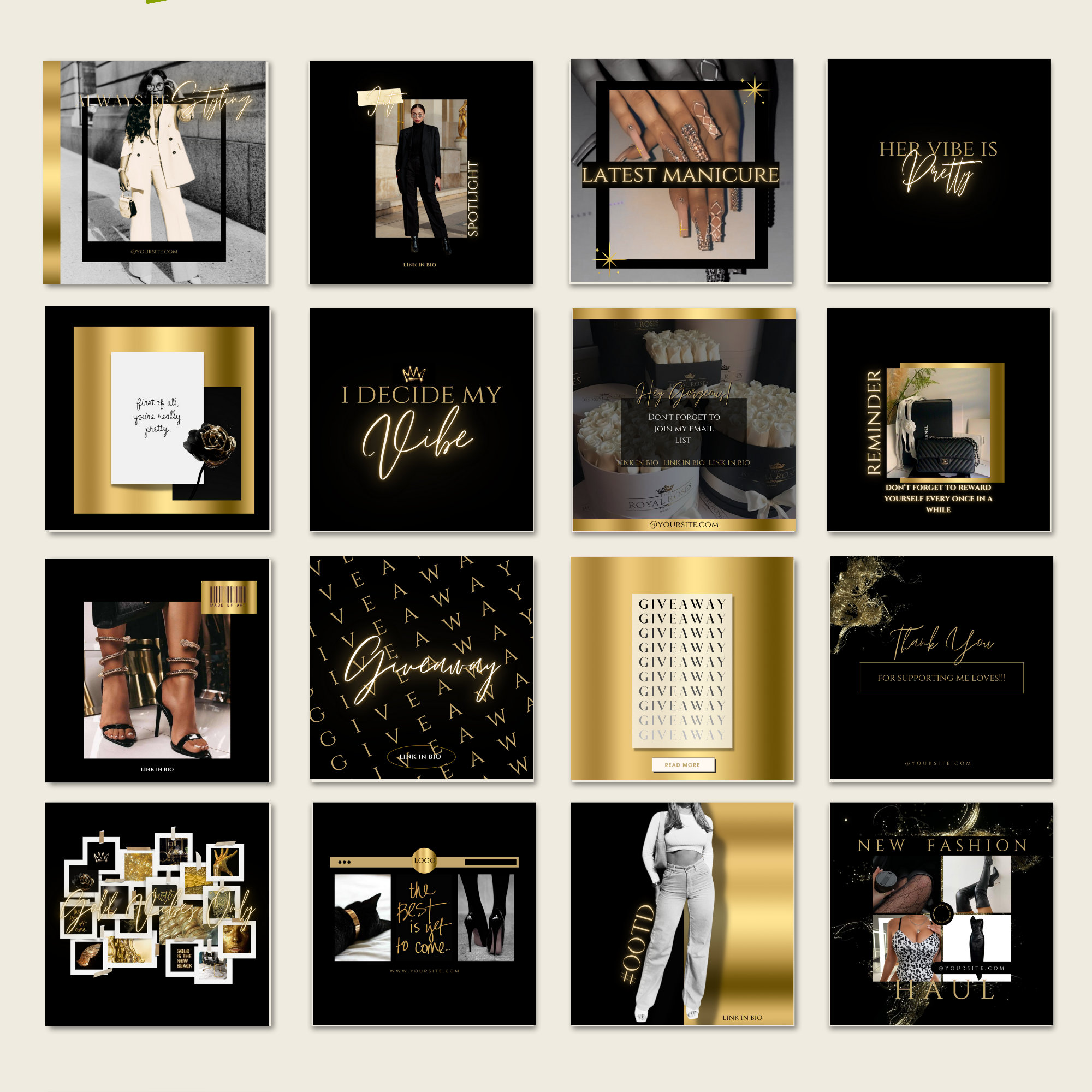 50 Instagram Post Templates| Black and Gold Social Media Marketing ...