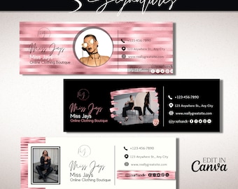 3 Pink Glam Email Signature Templates, Gmail Email Signature, Professional Email Signature Template for Canva, Email Signature for Outlook