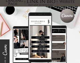 Black and White Modern Ig Link in Bio Template| Instagram Landing Page| Business Landing Page Website| IG Link in Bio| Lead Magnet| Canva
