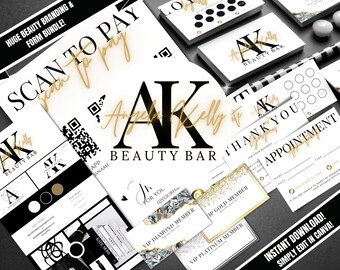Beauty Branding Kit| Classy, Luxury, Black, White Minimalist Branding for Beauty Bar, Salon, Hairstylist, Nail Tech, Eyelash Business| Canva