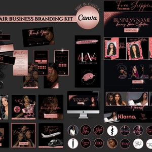 DIY Luxury Hair Branding Kit| Rose Gold Hair Business Starter Kit| Logo| Web Banner Kit| Instagram Templates| Social Media Flyers|