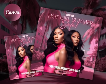 DIY Hair Summer Sale Social Media Flyer| Pink Tropical| Editable in Canva| Instagram Boutique Flyer Template| Beauty Ig Feed Post| Clothing
