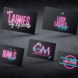 Bundle med mallar för neonlogotyper | Logotypdesign för skönhetsföretag för frisör, nageltekniker, peruker, skönhetsbarer, salonger, PMU, kroppskonturer och fransar bild 3