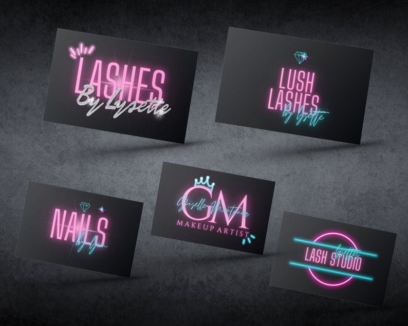 Bundle med mallar för neonlogotyper | Logotypdesign för skönhetsföretag för frisör, nageltekniker, peruker, skönhetsbarer, salonger, PMU, kroppskonturer och fransar bild 3