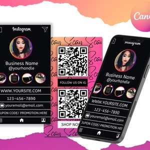 Instagram Business Card Template for Influencer or Business| Ig Dark Mode Inspired Calling Card| Instagram Profile Scan Business card