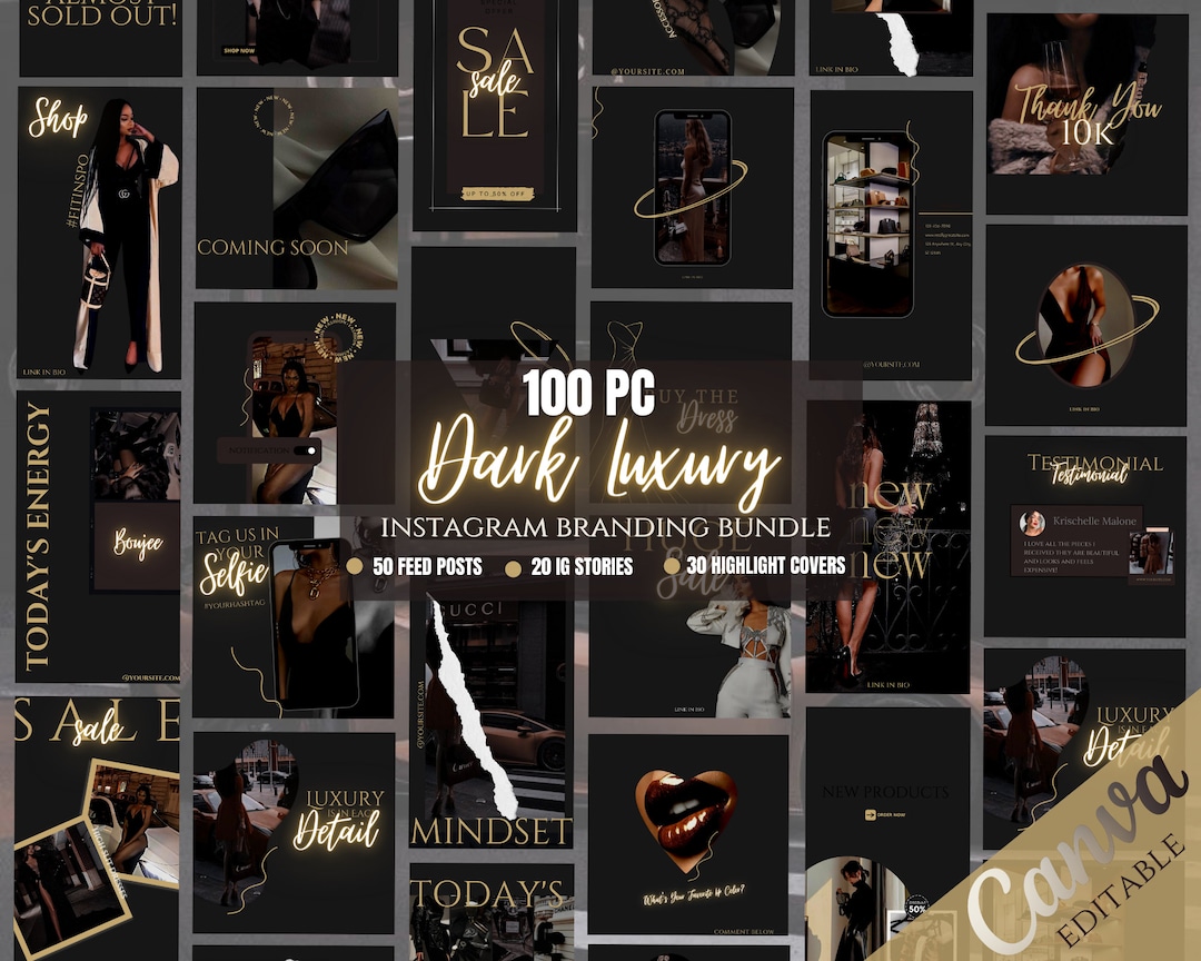 Instagram Post Templates| Dark Luxury Blogger| Black Luxurious Social ...