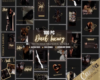 Instagram Post Templates| Dark Luxury Blogger| Black luxurious Social Media| Fashion Business Marketing Ig Canva Templates| Ig feed Posts