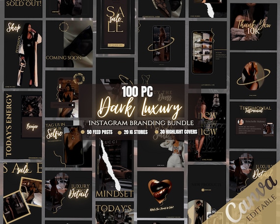 Instagram Post Templates| Dark Luxury Blogger| Black luxurious Social Media| Fashion Business Marketing Ig Canva Templates| Ig feed Posts