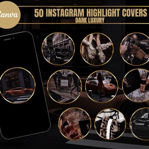 50 Dark Luxury, Rich Aesthetic Instagram Highlight Covers| Boujee Icons|  Story Highlight Icons| Canva Templates| Fashion Blogger branding