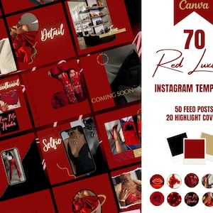70 Red Luxury Instagram Post Templates for Blogger or Fashion Ecommerce Business| Instagram Highlight Covers| Ig Canva Templates| feed Posts