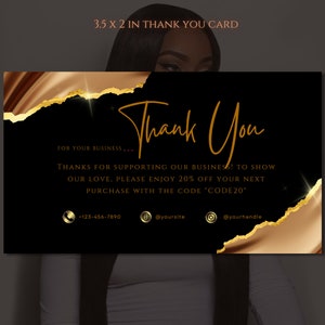 Luxury Hair Branding Kit, Hang Tags and Thank You Card Kit| DIY Canva Templates| Printable Glam Luxury Hair Extensions or Wig Branding image 4