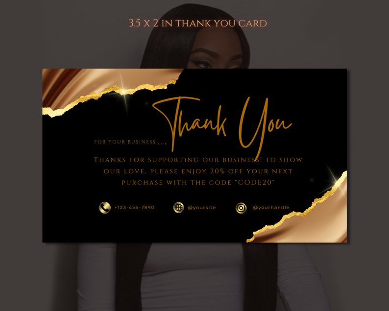 Luxury Hair Branding Kit, Hang Tags and Thank You Card Kit| DIY Canva Templates| Printable Glam Luxury Hair Extensions or Wig Branding image 4