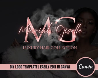 DIY Beauty Logo Template| Luxury Brand Rose Gold Watercolor Cloud Logo Design for Hairstylist, Nail Tech, Wig, Salon, PMU, Body Contour