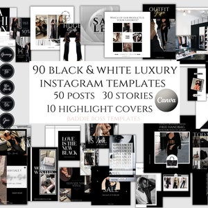 90 Black & White Luxury Boutique Instagram Templates| Social Media Marketing Canva Templates| Instagram posts for your online business