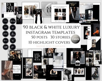 90 Black & White Luxury Boutique Instagram Templates| Social Media Marketing Canva Templates| Instagram posts for your online business