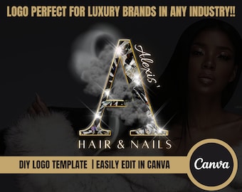 DIY Beauty Logo Template| Luxury Glam Brand Black Cloud Watercolor Logo Design for Boutique, Hairstylist, Nail Tech, Wig, Salon, PMU, Body