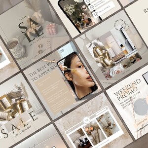 50 Luxury Skincare and Cosmetic Instagram Posts for Your Business| Branding| Ecommerce Templates| Neutral Instagram Templates| Canva