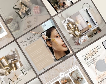 50 Luxury Skincare and Cosmetic Instagram Posts for Your Business| Branding| Ecommerce Templates| Neutral Instagram Templates| Canva