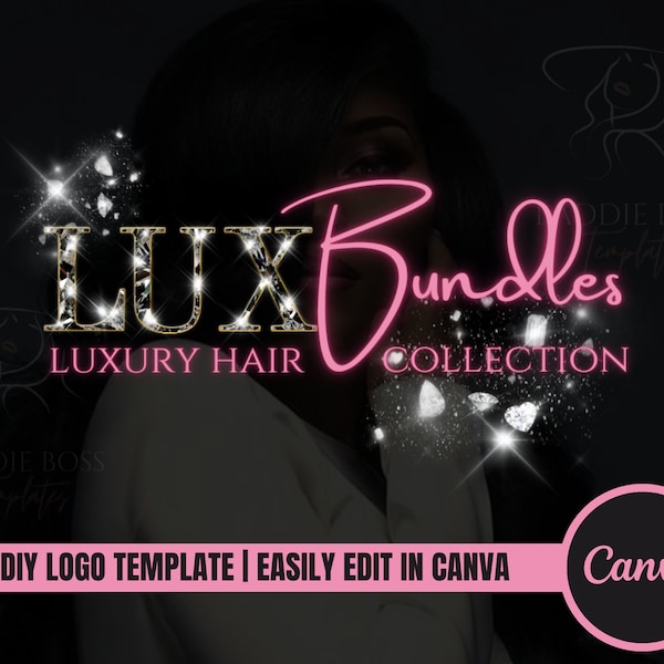 DIY Beauty or Boutique Logo Template| Luxury Glam Brand Black and Pink with Diamonds Logo Design for Hairstylist, Nail Tech, Wig, Salon, PMU