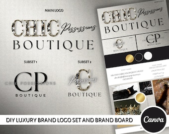 DIY Luxury Brand Logo Set Templates| Lux Brand Diamond Black Logo Design  and Brand Board for Clothing Boutique| Any Retail, Beauty Business