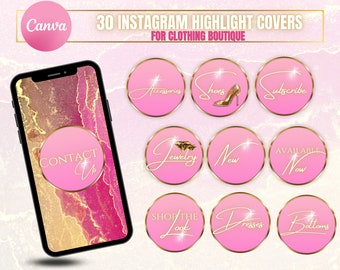 Instagram Highlight Covers for Clothing Boutique Business| Pink and Gold Story Highlight Icons| DIY Canva Templates| Fashion Ecommerce Ig