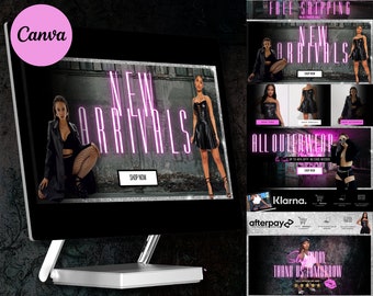 DIY Grunge/Glam Boutique Website Banner Kit| Shopify Wix Clothing or Customize to Wig, Hair Extensions Store| Website Design Templates Set