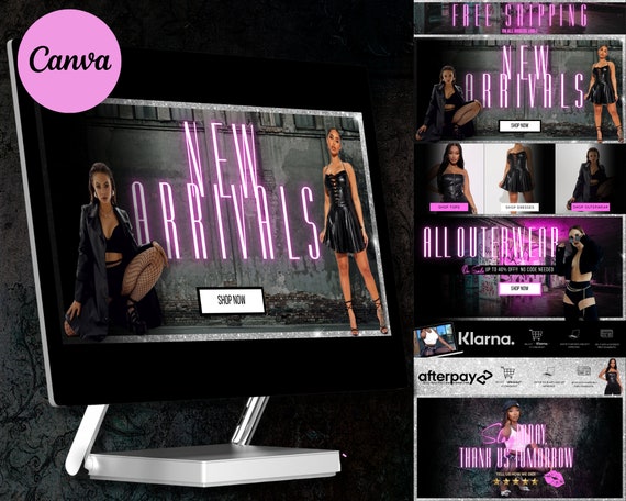 DIY Grunge/Glam Boutique Website Banner Kit| Shopify Wix Clothing or Customize to Wig, Hair Extensions Store| Website Design Templates Set