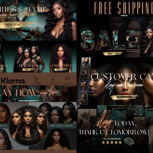 May include: A collage of images promoting a hair extension business. The images feature women with different hairstyles, including straight, wavy, and curly hair. The text on the images includes the business name, "Luxury Hair Collection", and the slogan, "Slay How, Pay Later".