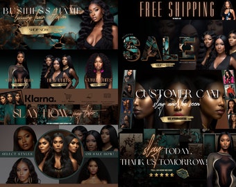DIY Hair Website Banner Kit| Shopify  Hair Extensions or Wig Boutique Store Design| Website Design Templates Set| Canva| Retail Store