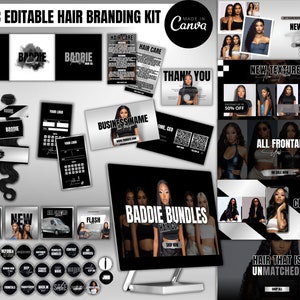 DIY Silver & Black Hair Branding Kit| Hair Business Starter Kit| Logos| Web Banner Kit| Instagram Social Flyers Templates| Highlight Covers