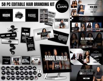 DIY Silver & Black Hair Branding Kit| Hair Business Starter Kit| Logos| Web Banner Kit| Instagram Social Flyers Templates| Highlight Covers